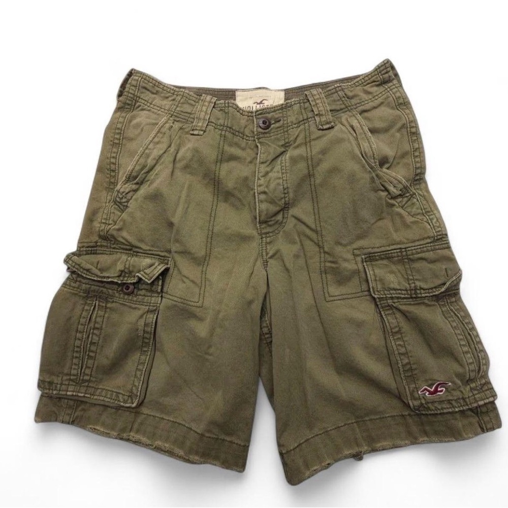 Vtg Y2K Hollister Men’s Button Fly Green Khaki Cargo Shorts Size 28